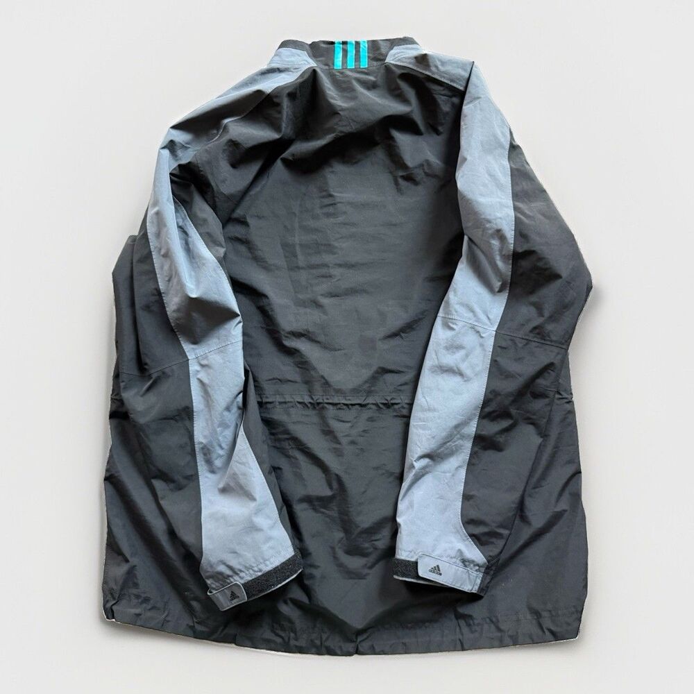 Adidas Gore Tex Full Zip Windbreaker Jacket Black Blue Stripes Pockets XL - Picture 2 of 6